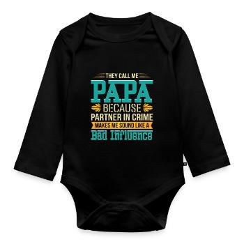 Ils m’appellent Papa Drôle de jour de papa Papa - Body Bébé bio manches longues - noir - Devant