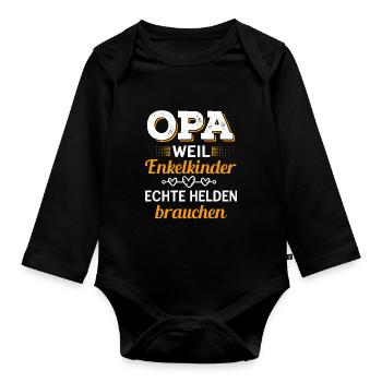 Opa Weil Enkelkinder Echte Helden Brauchen - Baby Bio-Langarm-Body - Schwarz - Vorne