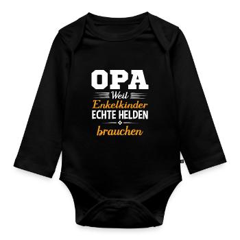Opa Weil Enkelkinder Echte Helden Brauchen - Baby Bio-Langarm-Body - Schwarz - Vorne