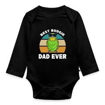 Budgerigar Papa | Pets Birds Animals Gift - Organic Longsleeve Baby Bodysuit - black - Front