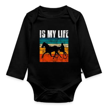 Is my life Trabreiter Trabrennen Trabreiten Retro - Baby Bio-Langarm-Body - Schwarz - Vorne