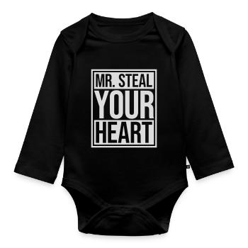 Mr steal your heart - Organic Longsleeve Baby Bodysuit - black - Front