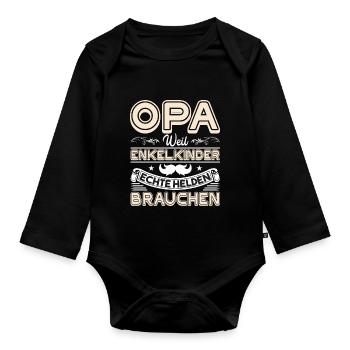 Opa Weil Enkelkinder Echte Helden Brauchen - Baby Bio-Langarm-Body - Schwarz - Vorne