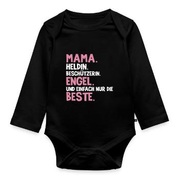 Mama Heldin Beschützerin Engel Die Beste Mutter - Baby Bio-Langarm-Body - Schwarz - Vorne