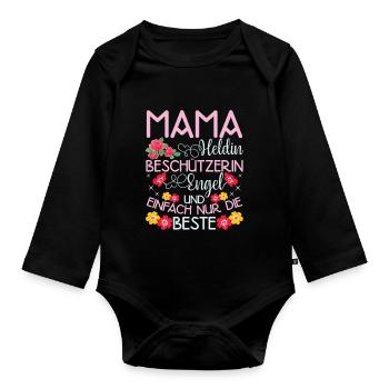 Mama Heldin Beschützerin Engel Die Beste Mutter - Baby Bio-Langarm-Body - Schwarz - Vorne