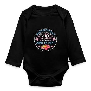 Verrückte Bekloppte Mama Mutter Muttertag Spruch - Baby Bio-Langarm-Body - Schwarz - Vorne