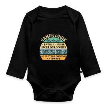 Gamer Logik Gaming Video Games Multiplayer Zocker - Baby Bio-Langarm-Body - Schwarz - Vorne