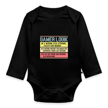 Gamer Logik Gaming Video Games Multiplayer Zocker - Baby Bio-Langarm-Body - Schwarz - Vorne