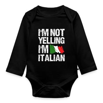Ich Schreie Nicht, Dass Ich Italienisches - Baby Bio-Langarm-Body - Schwarz - Vorne