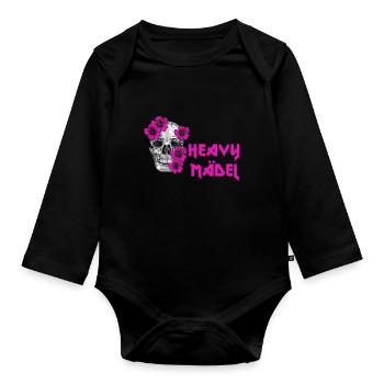 Rockerbraut Heavy Mädel Metal Musik Totenkopf - Baby Bio-Langarm-Body - Schwarz - Vorne