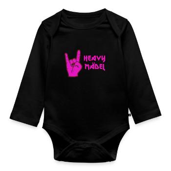 Rockerbraut Heavy Mädel Metal Musik Rockerin - Baby Bio-Langarm-Body - Schwarz - Vorne