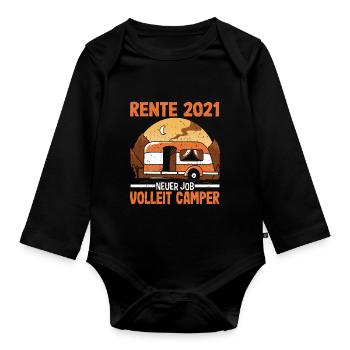Rente 2021 Renteneintritt Camping Camper - Baby Bio-Langarm-Body - Schwarz - Vorne