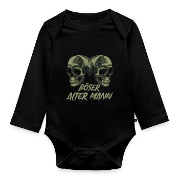 Totenkopf Böser Alter Mann Spruch Camouflage - Baby Bio-Langarm-Body - Schwarz - Vorne