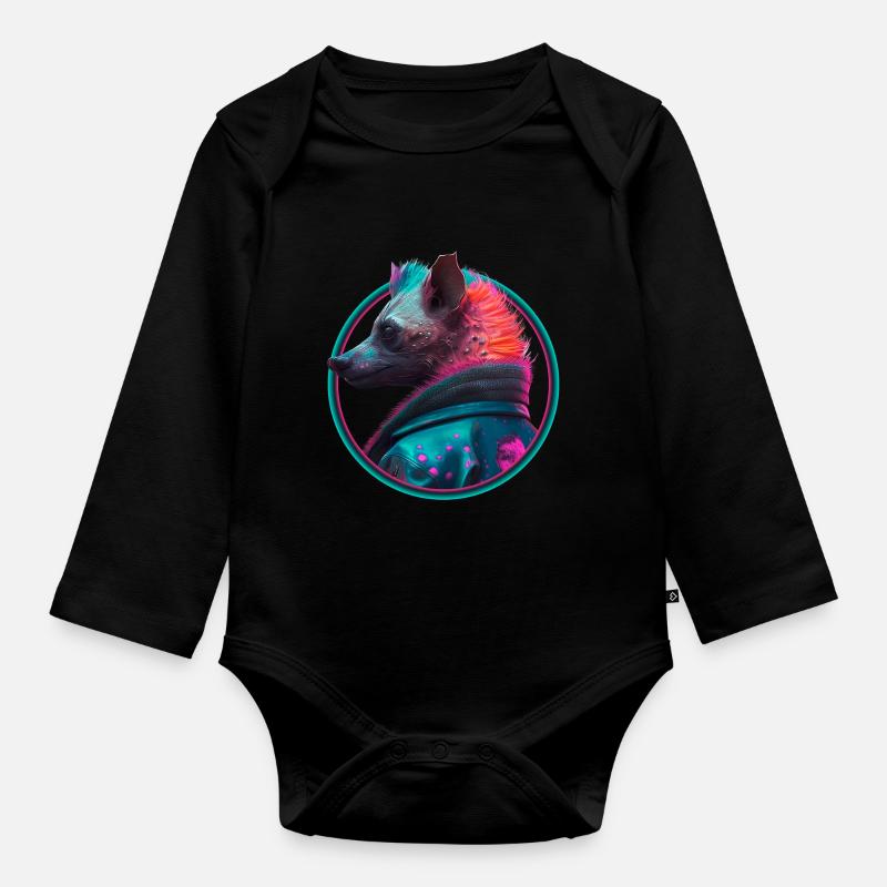 Punk Hyäne in Lederjacke - Baby Bio-Langarm-Body - Schwarz