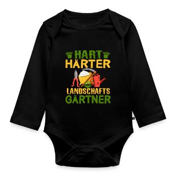 Hart Härter Landschaftsgärtner | Gartenarbeit - Baby Bio-Langarm-Body - Schwarz - Vorne