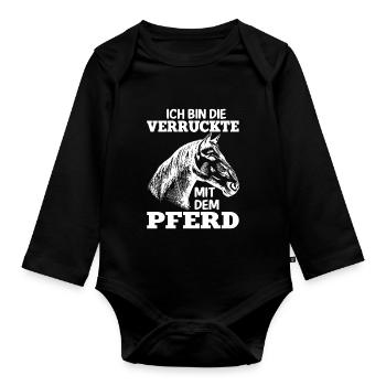 Lustiges Pferdefan Pferdebesitzerin Reitsport - Baby Bio-Langarm-Body - Schwarz - Vorne