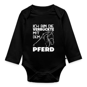Witziger Pferde Spruch Reitsport Dressurreiten - Baby Bio-Langarm-Body - Schwarz - Vorne