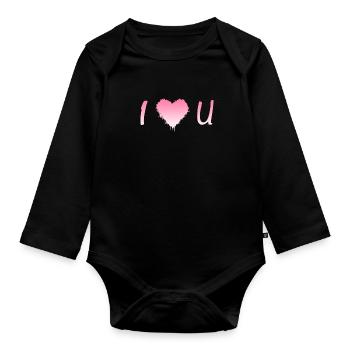 I Love u, ich liebe Dich, I love you - Baby Bio-Langarm-Body - Schwarz - Vorne