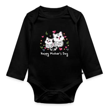 Animal Mom cat for Mother s Day - Organic Longsleeve Baby Bodysuit - black - Front