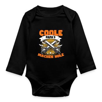 Coole Papas Machen Holz - Baby Bio-Langarm-Body - Schwarz - Vorne