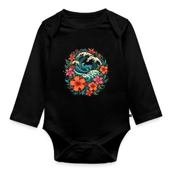 Surf Vibes: Vintage Retro Surfing Illustration - Organic Longsleeve Baby Bodysuit - black - Front