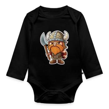 Norse Cuteness: Cute Cartoon Viking - Organic Longsleeve Baby Bodysuit - black - Front