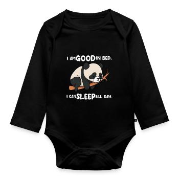 Je suis bon au lit panda - Body Bébé bio manches longues - noir - Devant