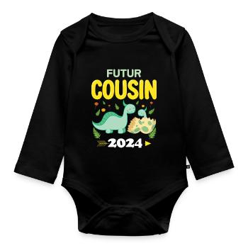 Futur Cousin 2024 Je Vais Etre Cousin Grossesse - Body Bébé bio manches longues - noir - Devant