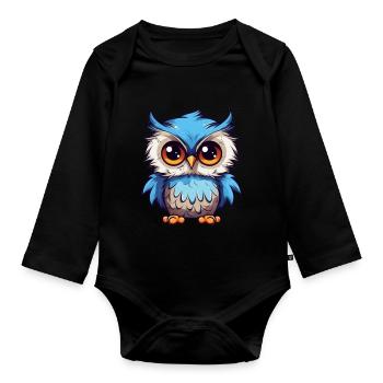 Süße Eule mit großen Kulleraugen - Baby Bio-Langarm-Body - Schwarz - Vorne