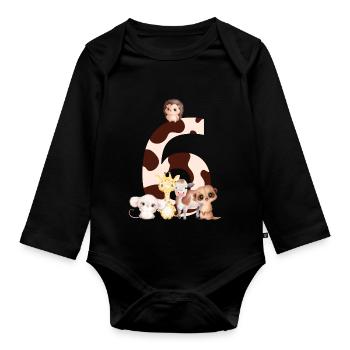 6th Anniversary - Sixth Anniversary Animals - Organic Longsleeve Baby Bodysuit - black - Front