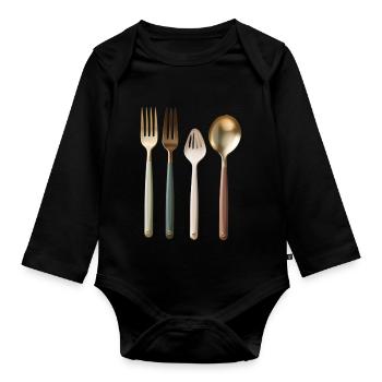 forks and spoons - Organic Longsleeve Baby Bodysuit - black - Front