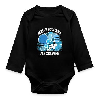 Vintage Bouldern Boulderer Klettern Kletterer - Baby Bio-Langarm-Body - Schwarz - Vorne