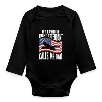 Flight Attendant Papa Stewardess Flight Attendant - Organic Longsleeve Baby Bodysuit - black - Front