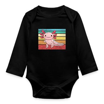 Retro-Axolotl-Design für Axolotl-Liebhaber - Baby Bio-Langarm-Body - Schwarz - Vorne