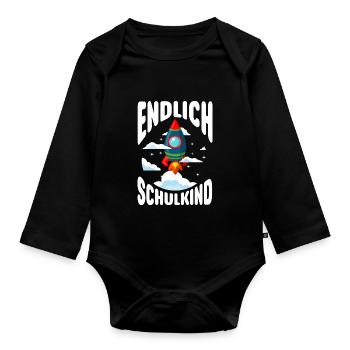 Endlich Schulkind Rakete Einschulung 1. Klasse - Baby Bio-Langarm-Body - Schwarz - Vorne