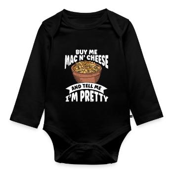 Macaroni au fromage Nouilles Cadeau Pâtes - Body Bébé bio manches longues - noir - Devant