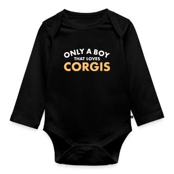 Chien seulement un garçon qui aime Corgi - Body Bébé bio manches longues - noir - Devant