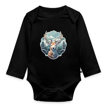 Winterzeit Hirsch - Baby Bio-Langarm-Body - Schwarz - Vorne