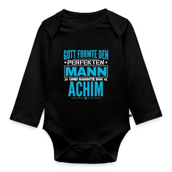 Achim Name Design - Baby Bio-Langarm-Body - Schwarz - Vorne