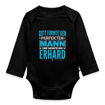 Erhard Name Design - Baby Bio-Langarm-Body - Schwarz - Vorne