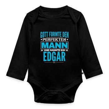 Edgar Name Design - Baby Bio-Langarm-Body - Schwarz - Vorne