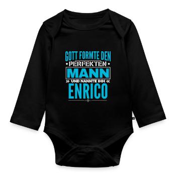 Enrico Name Design - Baby Bio-Langarm-Body - Schwarz - Vorne