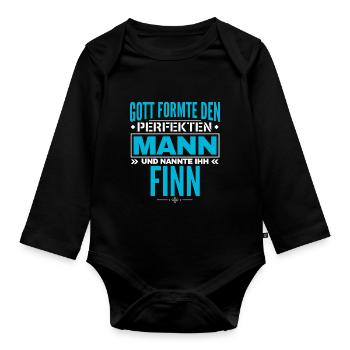 Finn Name Design - Baby Bio-Langarm-Body - Schwarz - Vorne