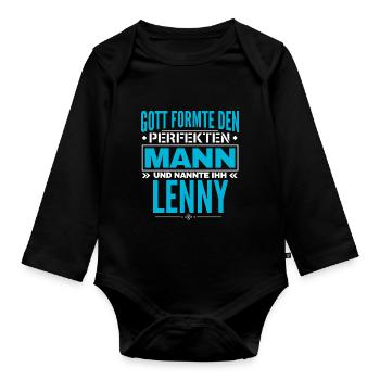 Lenny Name Design - Baby Bio-Langarm-Body - Schwarz - Vorne