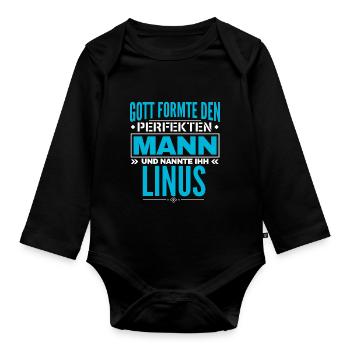 Linus Name Design - Baby Bio-Langarm-Body - Schwarz - Vorne