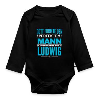 Ludwig Name Design - Baby Bio-Langarm-Body - Schwarz - Vorne