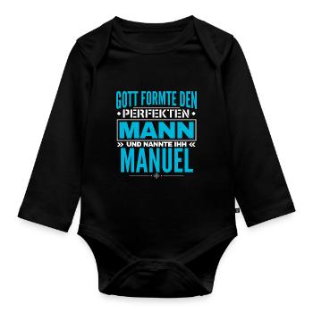 Manuel Name Design - Baby Bio-Langarm-Body - Schwarz - Vorne