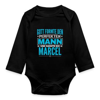 Marcel Name Design - Baby Bio-Langarm-Body - Schwarz - Vorne