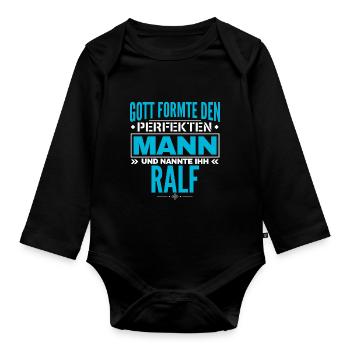 Ralf Name Design - Baby Bio-Langarm-Body - Schwarz - Vorne