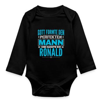 Ronald Name Design - Baby Bio-Langarm-Body - Schwarz - Vorne